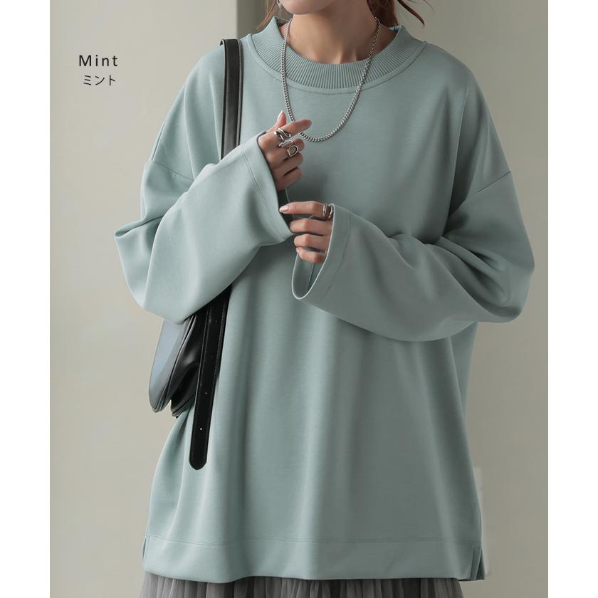 トップス Tシャツ ロンT レディース ポンチ生地 ストレッチ 半袖 長袖 Tシャツ カットソー ロング | HUG.U | 14