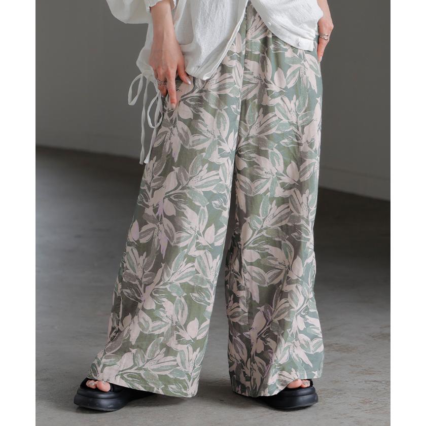 パンツ 綿100％ ボタニカル 柄 レディース ワイド ワイドパンツ ロング ロングパンツ 体型カバー ボトムス ボトム ストレート ズボン ゆったり ハイウエスト | HUG.U | 06