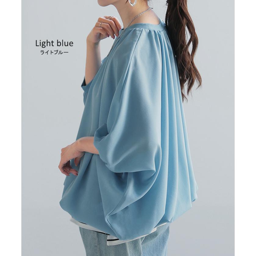 シャツ レディース ノーカラー トップス バンドカラー ドルマン ブラウス ロング ロングシャツ チュニック | HUG.U | 18