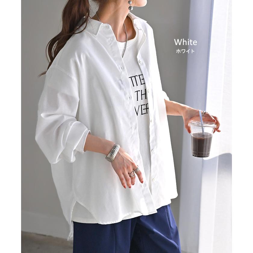 シャツ レディース リネン 風 洗濯機 可能 トップス 接触冷感 イージーケア ブラウス ロング ロングシャツ 麻 風 無地 羽織 ライトアウター きれいめ ゆったり | HUG.U | 16