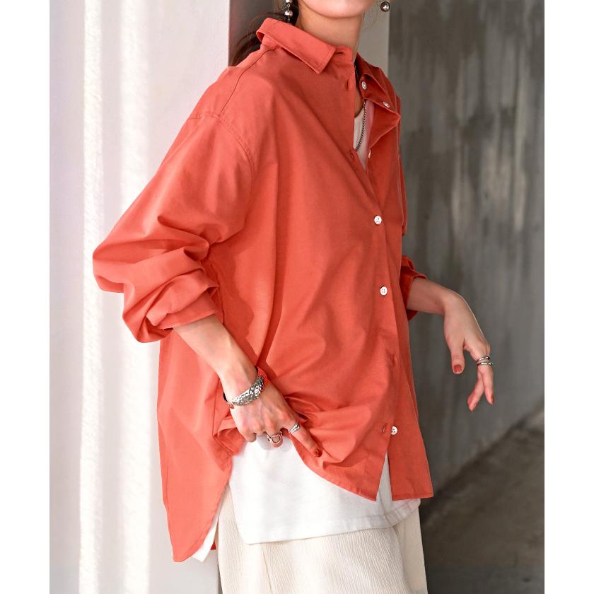 シャツ レディース リネン 風 洗濯機 可能 トップス 接触冷感 イージーケア ブラウス ロング ロングシャツ 麻 風 無地 羽織 ライトアウター きれいめ ゆったり | HUG.U | 09