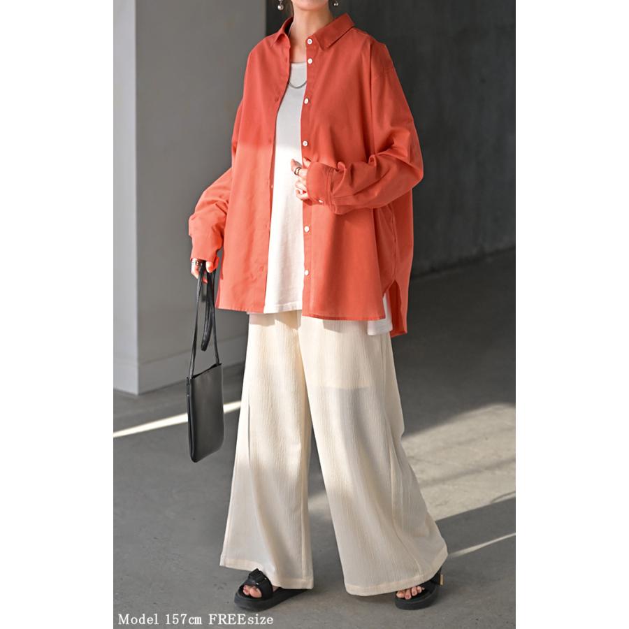シャツ レディース リネン 風 洗濯機 可能 トップス 接触冷感 イージーケア ブラウス ロング ロングシャツ 麻 風 無地 羽織 ライトアウター きれいめ ゆったり | HUG.U | 13