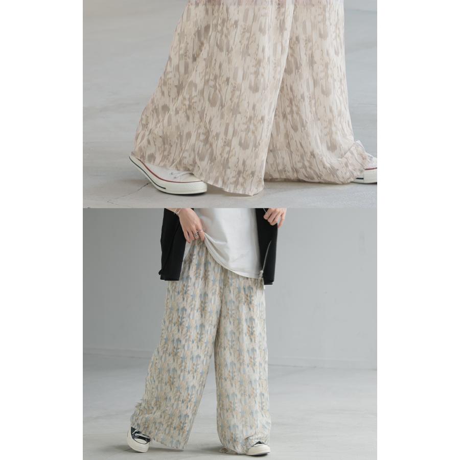 パンツ 柄 ワイド シフォン レディース 総柄 ペイント ワイドパンツ ロング ロングパンツ シフォンパンツ 体型カバー ボトムス ボトム ストレート ゆったり | HUG.U | 16