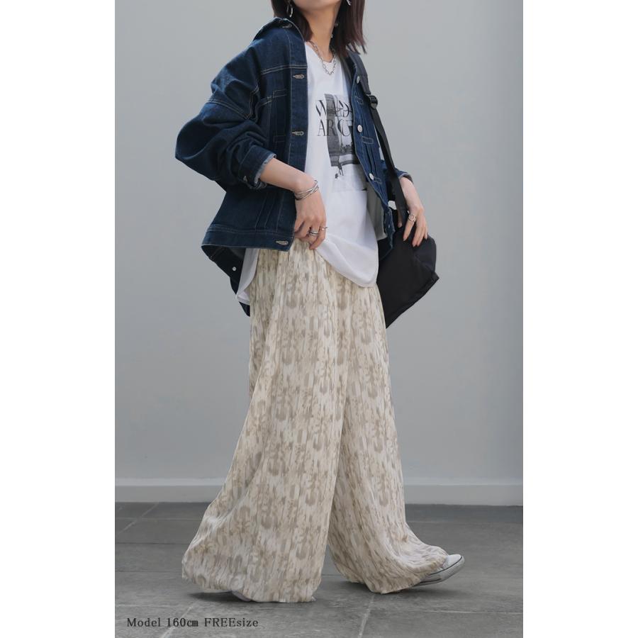 パンツ 柄 ワイド シフォン レディース 総柄 ペイント ワイドパンツ ロング ロングパンツ シフォンパンツ 体型カバー ボトムス ボトム ストレート ゆったり | HUG.U | 20
