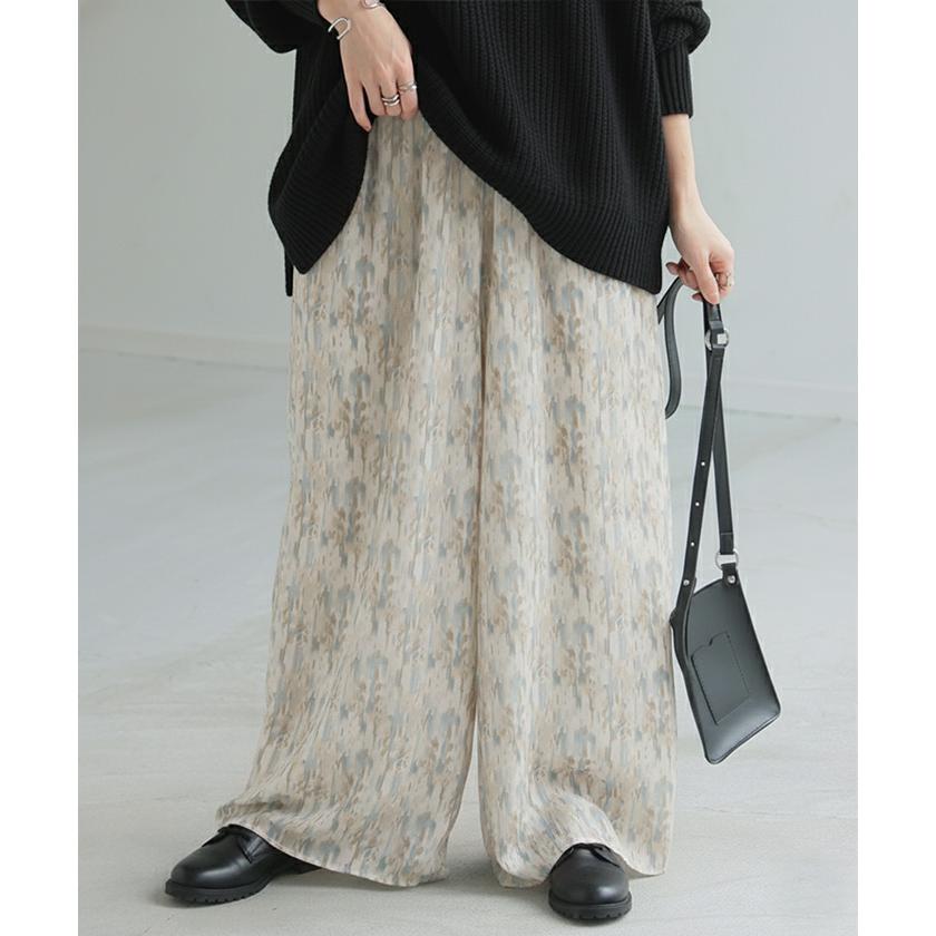パンツ 柄 ワイド シフォン レディース 総柄 ペイント ワイドパンツ ロング ロングパンツ シフォンパンツ 体型カバー ボトムス ボトム ストレート ゆったり | HUG.U | 06
