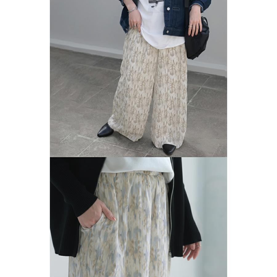 パンツ 柄 ワイド シフォン レディース 総柄 ペイント ワイドパンツ ロング ロングパンツ シフォンパンツ 体型カバー ボトムス ボトム ストレート ゆったり | HUG.U | 08