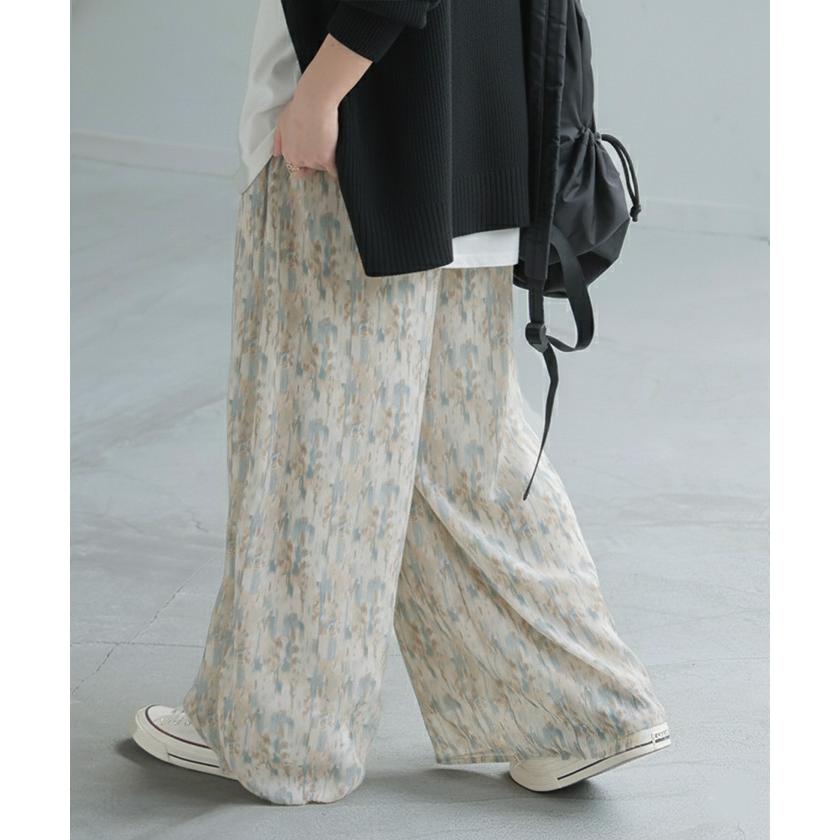 パンツ 柄 ワイド シフォン レディース 総柄 ペイント ワイドパンツ ロング ロングパンツ シフォンパンツ 体型カバー ボトムス ボトム ストレート ゆったり | HUG.U | 10
