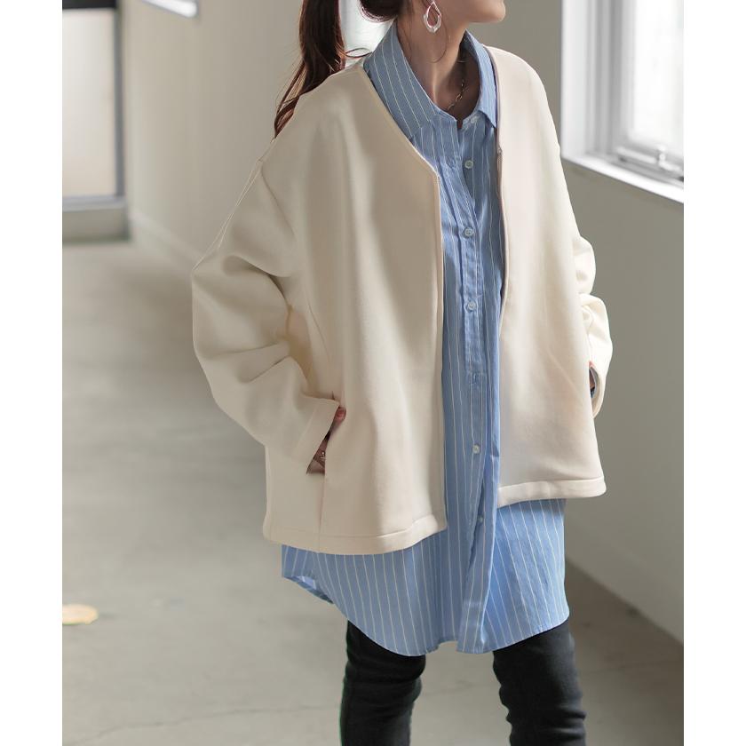 ジャケット ダンボール アウター レディース ロング トップス オーバー ドルマン ニット ジャンパー | HUG.U | 19