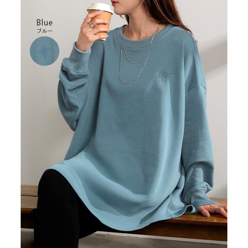 ロンT ロゴ 刺繍レディース トップス Tシャツ ロング スウェット トレーナー オーバー プルオーバー ワンポイント | HUG.U | 15