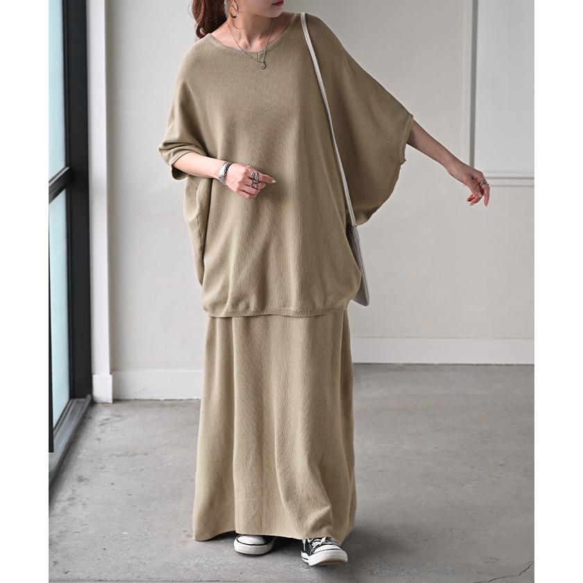 セットアップ 2点セット 鹿のこ チクチクしない 鹿の子 ニット Tシャツ セットアップ トップス チュニック | HUG.U | 06