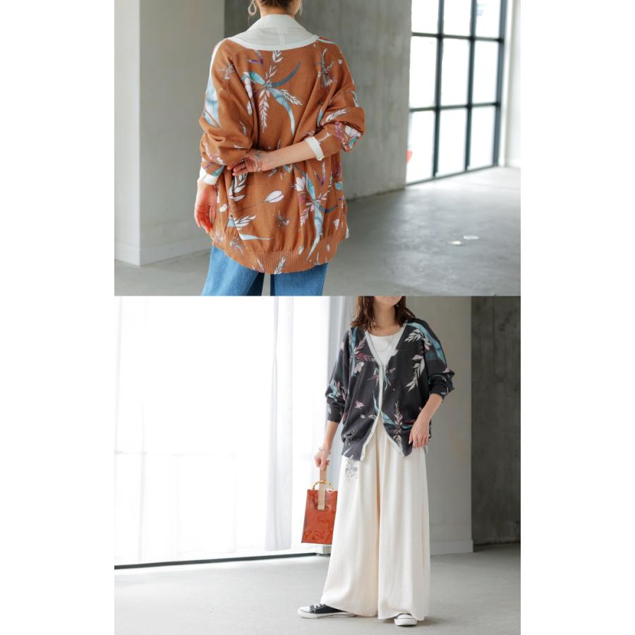 ニット 花柄 カーディガン 綿100％ レディース カーデ 柄 トップス オーバー ロング ニットカーディガン | HUG.U | 17