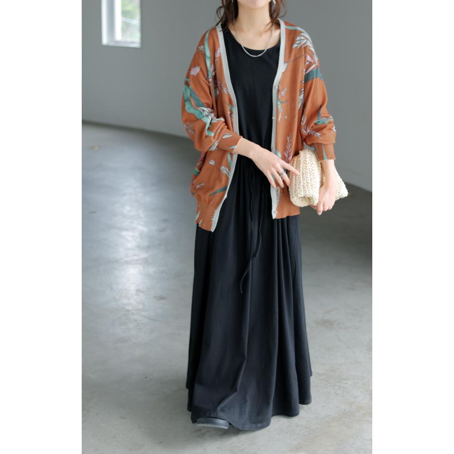 ニット 花柄 カーディガン 綿100％ レディース カーデ 柄 トップス オーバー ロング ニットカーディガン | HUG.U | 20