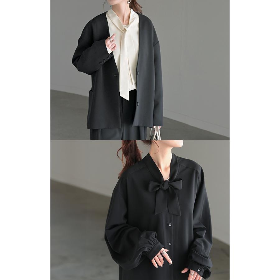 ブラウス ボウタイ トップス シャツ ロング ロングシャツ チュニック 長袖 無地 リボン ボリュームスリーブ きれいめ ゆったり | HUG.U | 12