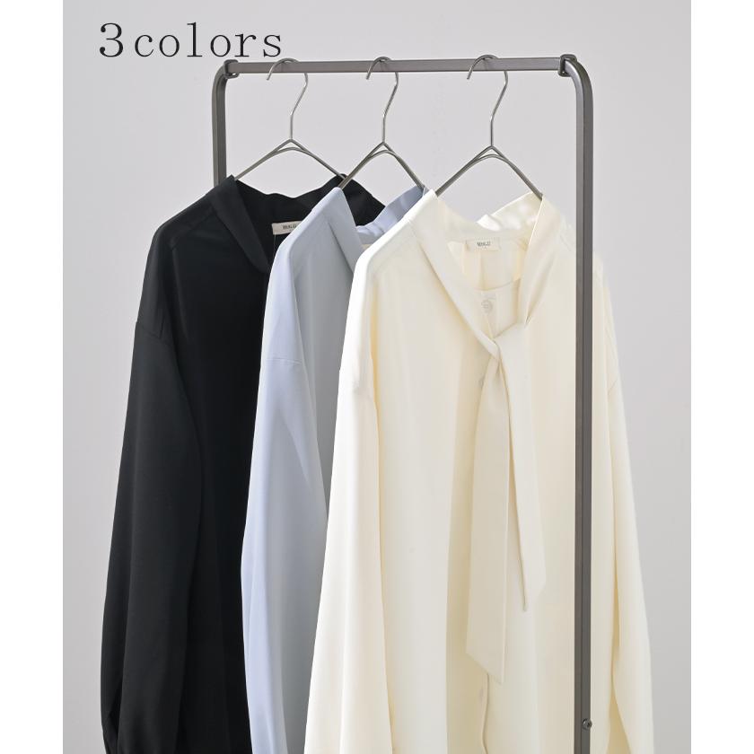 ブラウス ボウタイ トップス シャツ ロング ロングシャツ チュニック 長袖 無地 リボン ボリュームスリーブ きれいめ ゆったり | HUG.U | 14