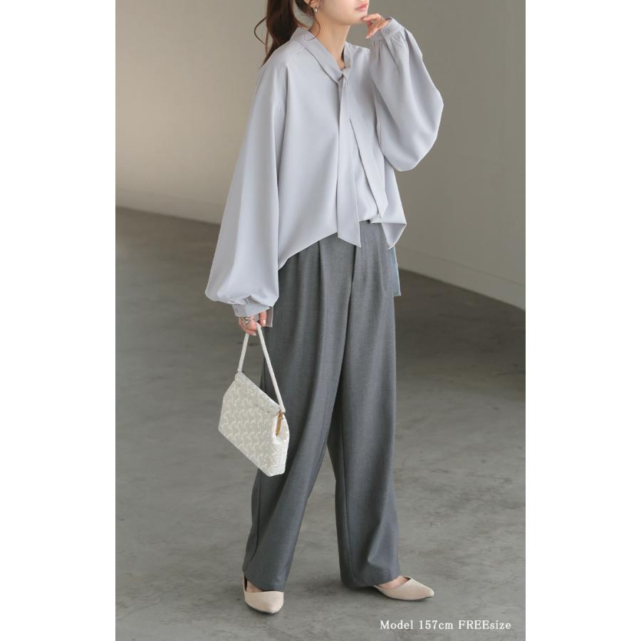 ブラウス ボウタイ トップス シャツ ロング ロングシャツ チュニック 長袖 無地 リボン ボリュームスリーブ きれいめ ゆったり | HUG.U | 10