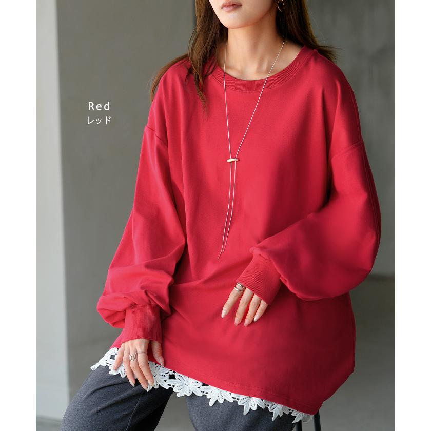 トップス レディース 長袖 Tシャツ カットソー ロング ティーシャツ チュニック ビッグ Vネック クルーネック 長い ドルマン ゆったり 無地 体型カバー | HUG.U | 23