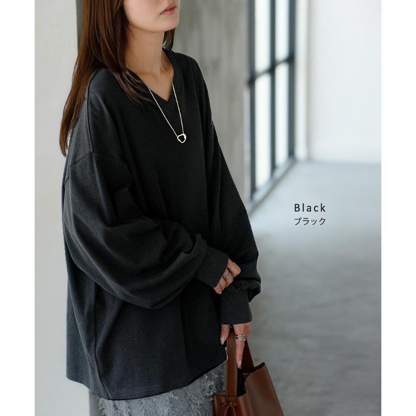 トップス レディース 長袖 Tシャツ カットソー ロング ティーシャツ チュニック ビッグ Vネック クルーネック 長い ドルマン ゆったり 無地 体型カバー | HUG.U | 27