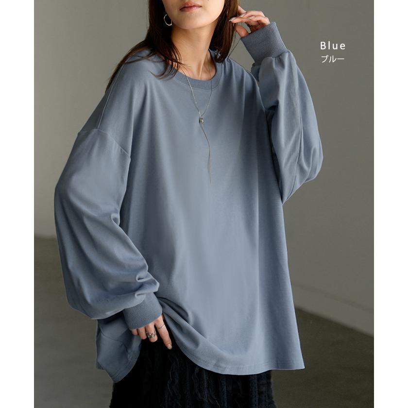 トップス レディース 長袖 Tシャツ カットソー ロング ティーシャツ チュニック ビッグ Vネック クルーネック 長い ドルマン ゆったり 無地 体型カバー | HUG.U | 29
