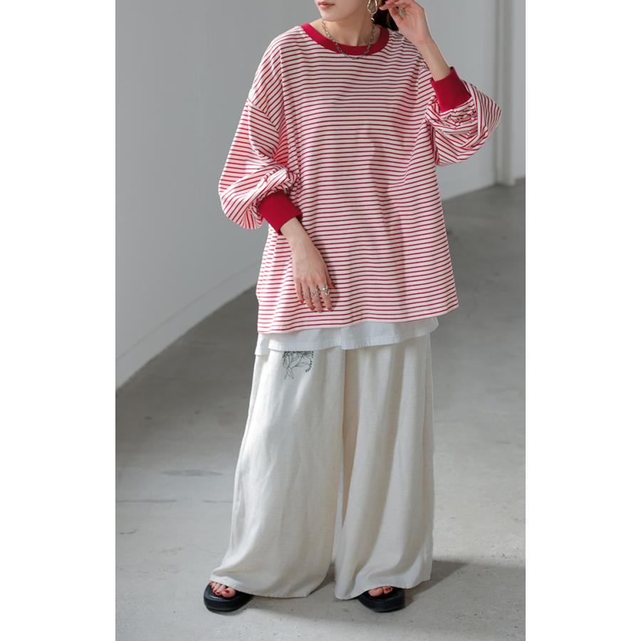 トップス レディース 長袖 Tシャツ カットソー ロング ティーシャツ チュニック ビッグ Vネック クルーネック 長い ドルマン ゆったり 無地 体型カバー | HUG.U | 15