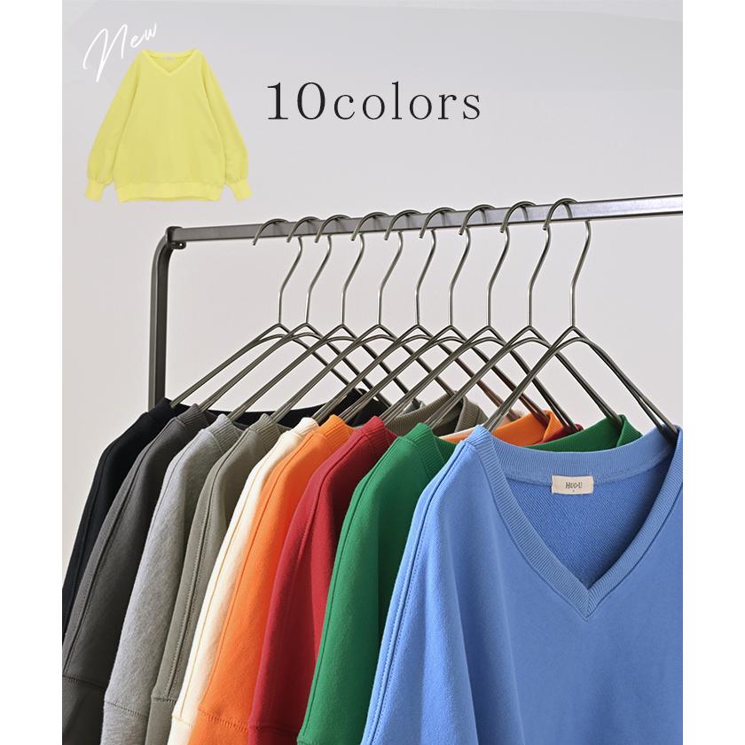 スウェット チュニック 綿100 レディース トップス ロング トレーナー オーバー プルオーバー 無地 長袖 長い ドルマン Vネック | HUG.U | 18