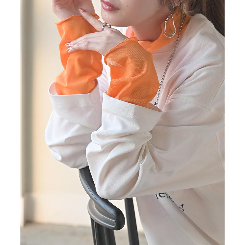 シアートップス レイヤード インナー トップス レディース シアー シースルー シアーインナー ハイネック 無地 長袖 薄手 透け ロング メッシュ メロウ きれいめ | HUG.U | 15