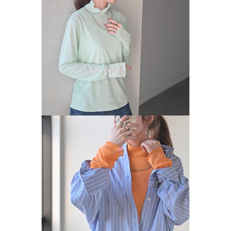 シアートップス レイヤード インナー トップス レディース シアー シースルー シアーインナー ハイネック 無地 長袖 薄手 透け ロング メッシュ メロウ きれいめ | HUG.U | 08