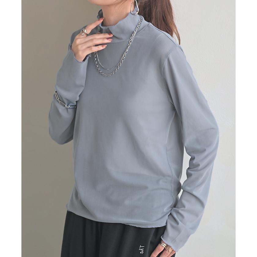 シアートップス レイヤード インナー トップス レディース シアー シースルー シアーインナー ハイネック 無地 長袖 薄手 透け ロング メッシュ メロウ きれいめ | HUG.U | 10