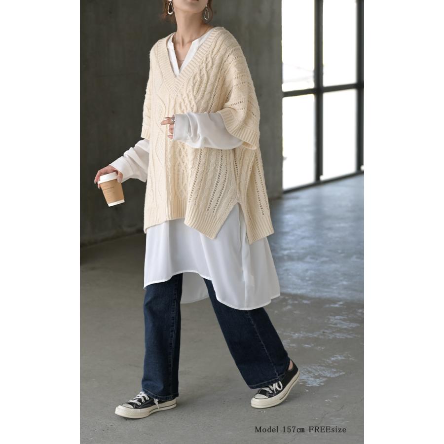 ワンピース シャツ チュニック ノーカラー レディース トップス バンドカラー ブラウス ロング ロングシャツ Vネック シフォン シワになりにくい レイヤード | HUG.U | 16