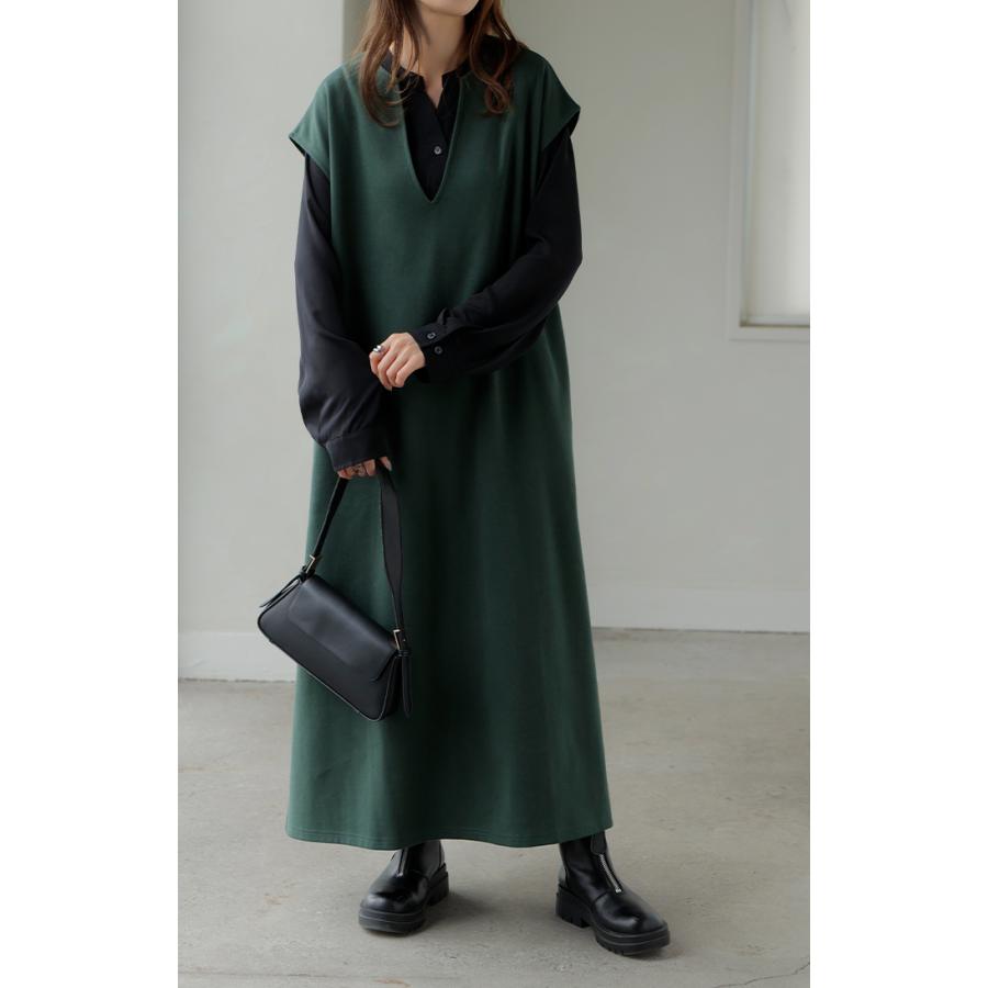 ワンピース シャツ チュニック ノーカラー レディース トップス バンドカラー ブラウス ロング ロングシャツ Vネック シフォン シワになりにくい レイヤード | HUG.U | 23