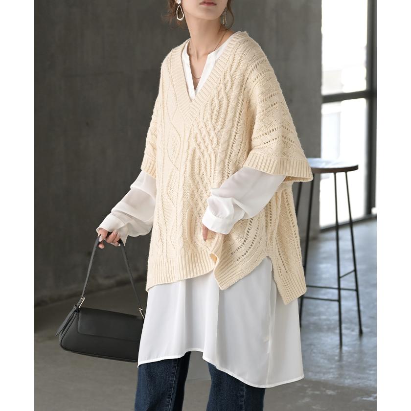 ワンピース シャツ チュニック ノーカラー レディース トップス バンドカラー ブラウス ロング ロングシャツ Vネック シフォン シワになりにくい レイヤード | HUG.U | 08