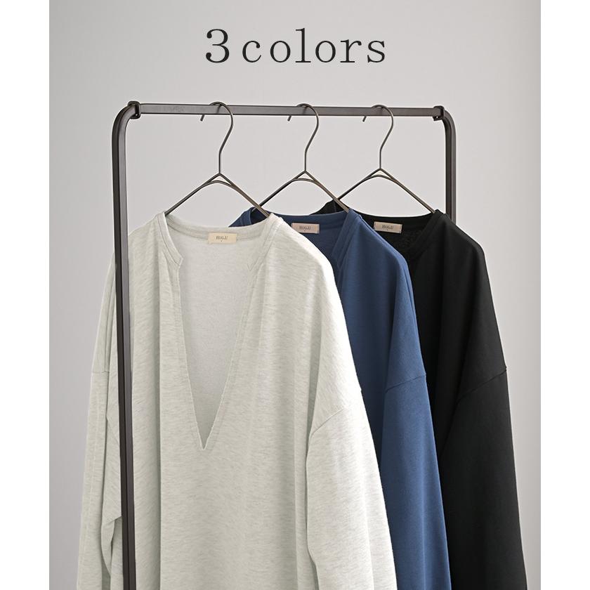 ワンピース 深V ぽわん袖 スウェット ワンピ レディース ロング ロングワンピース スエット トレーナー Aライン | HUG.U | 13