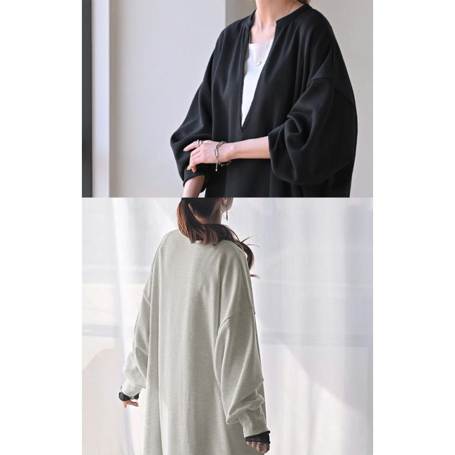 ワンピース 深V ぽわん袖 スウェット ワンピ レディース ロング ロングワンピース スエット トレーナー Aライン | HUG.U | 22