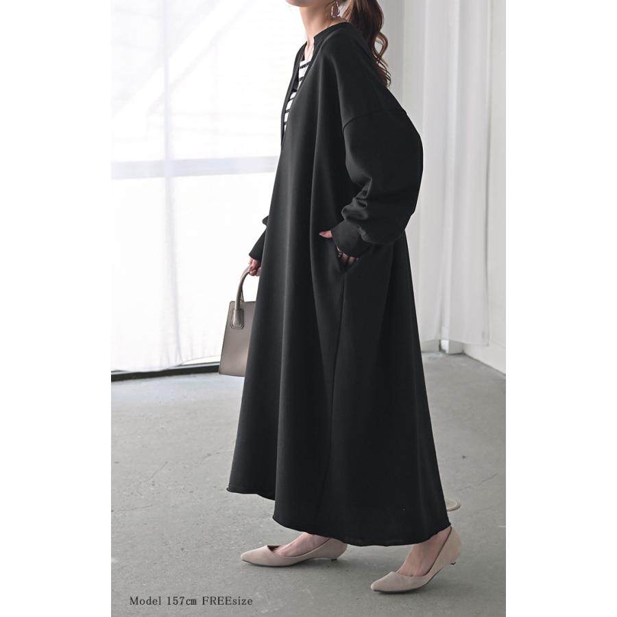 ワンピース 深V ぽわん袖 スウェット ワンピ レディース ロング ロングワンピース スエット トレーナー Aライン | HUG.U | 07