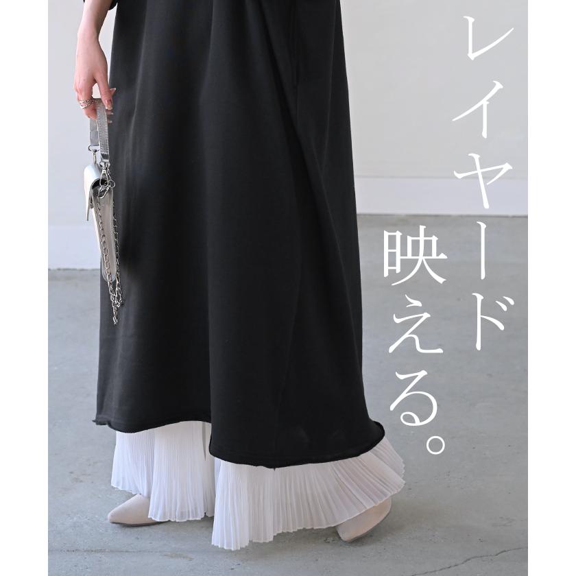 ワンピース 深V ぽわん袖 スウェット ワンピ レディース ロング ロングワンピース スエット トレーナー Aライン | HUG.U | 12