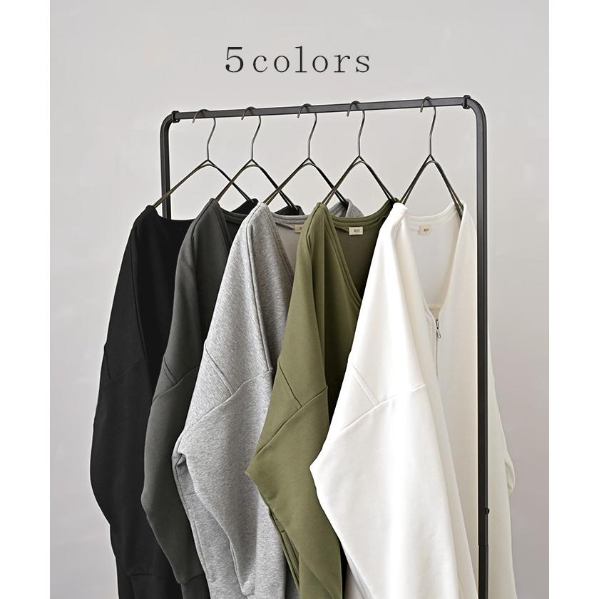 ジャケット スウェット ドルマン アウター レディース ロング 無地 羽織 Vネック ノーカラー UVカット ストレッチ ライトアウター チュニック オーバーサイズ | HUG.U | 15