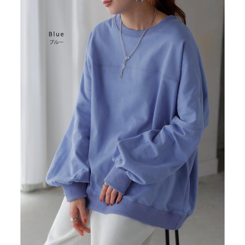 ロンT 配色 ステッチ レディース トップス 長袖 Tシャツ カットソー ロング ティーシャツ ビッグ プラスサイズ | HUG.U | 16