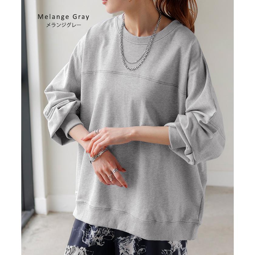 ロンT 配色 ステッチ レディース トップス 長袖 Tシャツ カットソー ロング ティーシャツ ビッグ プラスサイズ | HUG.U | 18