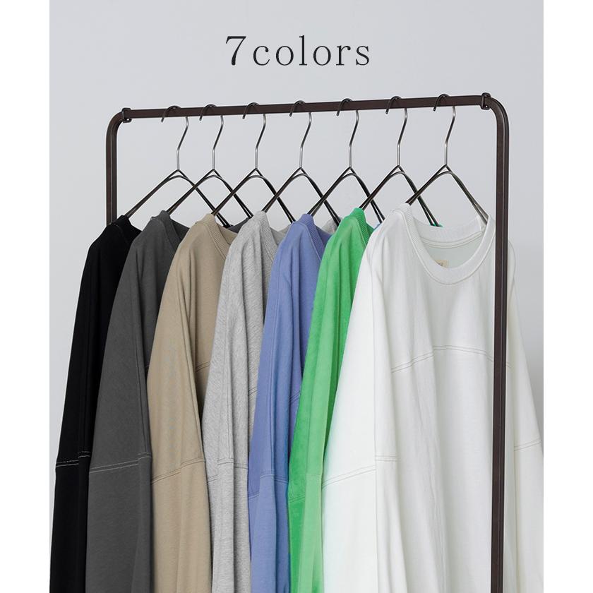 ロンT 配色 ステッチ レディース トップス 長袖 Tシャツ カットソー ロング ティーシャツ ビッグ プラスサイズ | HUG.U | 14