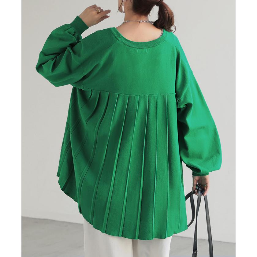 カーディガン バック プリーツ ロング レディース ニット カーデ トップス 羽織 ライトアウター ロングカーディガン 長袖 ボリュームスリーブ Vネック リブ | HUG.U | 09