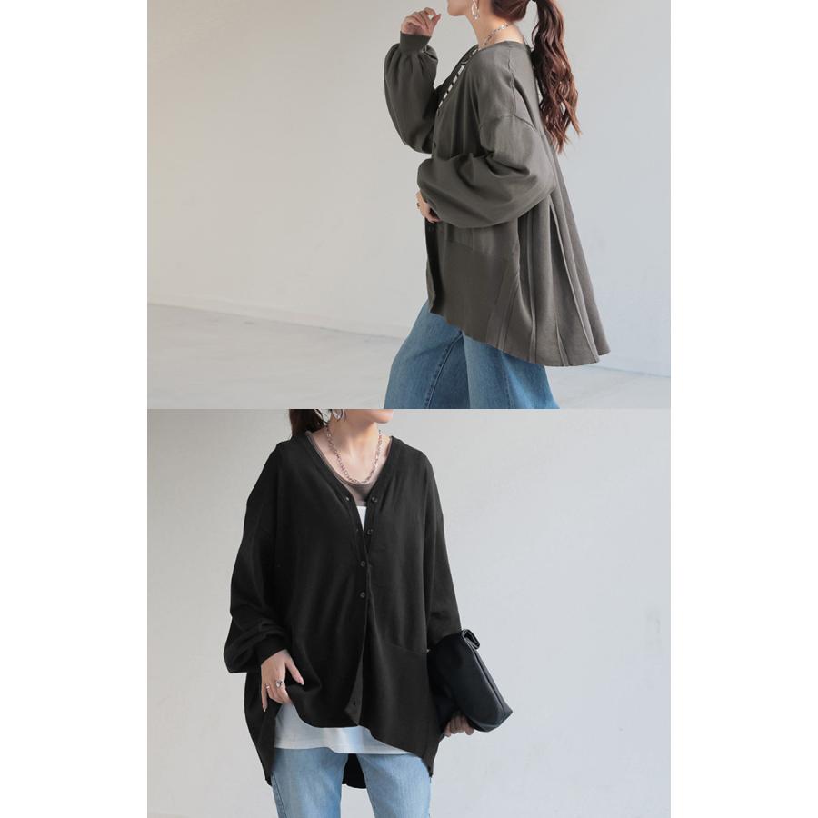 カーディガン バック プリーツ ロング レディース ニット カーデ トップス 羽織 ライトアウター ロングカーディガン 長袖 ボリュームスリーブ Vネック リブ | HUG.U | 10