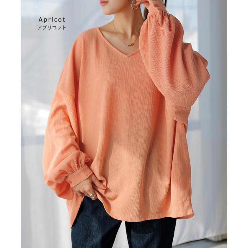 シャツ 楊柳シャツ レディース Ｖネック チュニック トップス ブラウス ロング ロングシャツ チュニック | HUG.U | 17