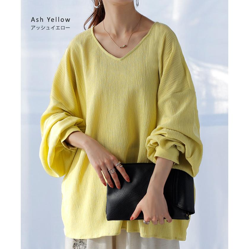 シャツ 楊柳シャツ レディース Ｖネック チュニック トップス ブラウス ロング ロングシャツ チュニック | HUG.U | 19