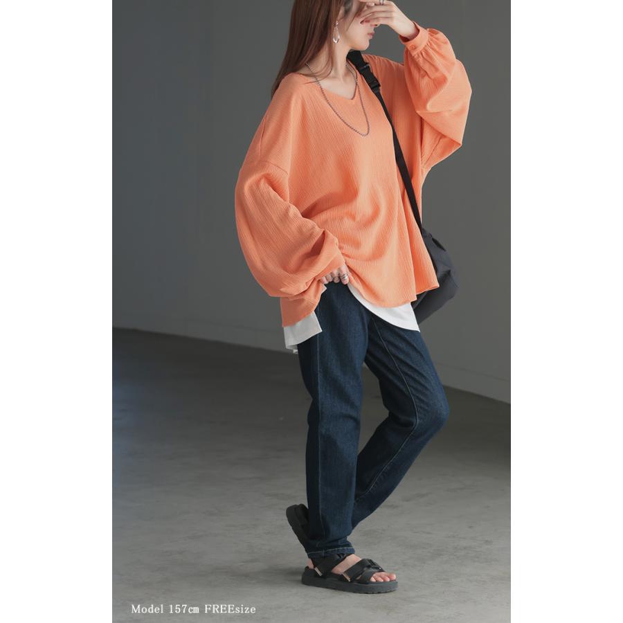 シャツ 楊柳シャツ レディース Ｖネック チュニック トップス ブラウス ロング ロングシャツ チュニック | HUG.U | 23