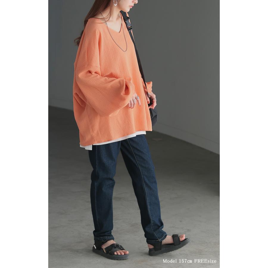 シャツ 楊柳シャツ レディース Ｖネック チュニック トップス ブラウス ロング ロングシャツ チュニック | HUG.U | 08