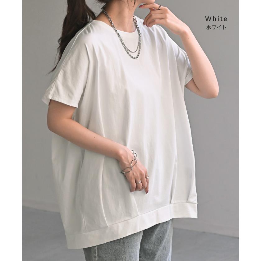 Tシャツ 接触冷感 タック レディース トップス 涼しい 薄手 半袖 カットソー ロング ティーシャツ チュニック | HUG.U | 15