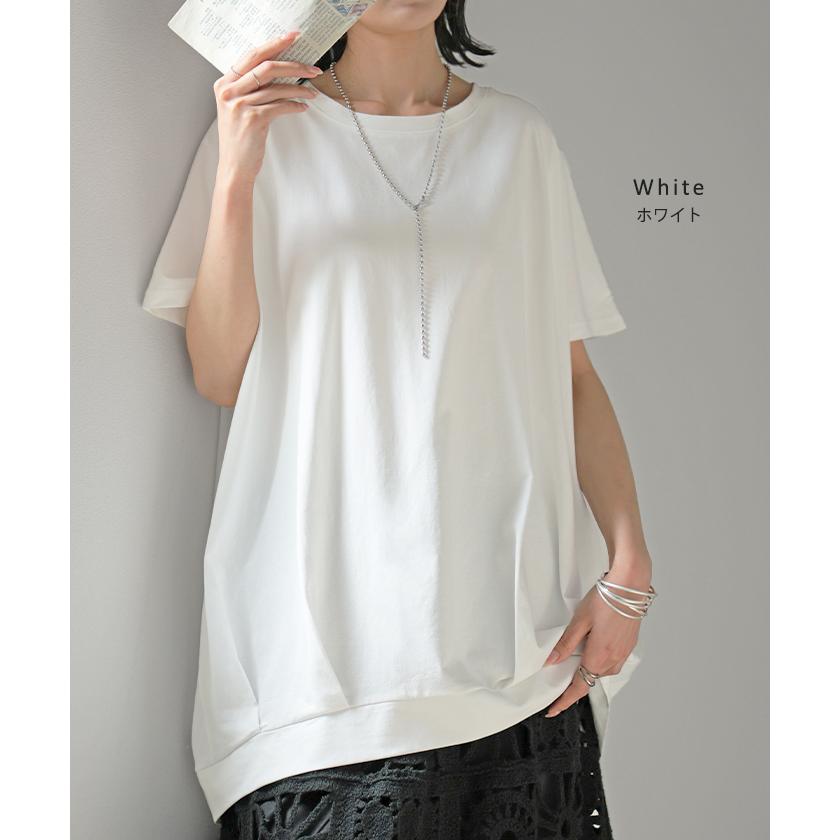 Tシャツ 接触冷感 タック レディース トップス 涼しい 薄手 半袖 カットソー ロング ティーシャツ チュニック | HUG.U | 15