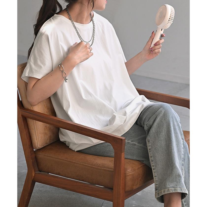 Tシャツ 接触冷感 タック レディース トップス 涼しい 薄手 半袖 カットソー ロング ティーシャツ チュニック | HUG.U | 23