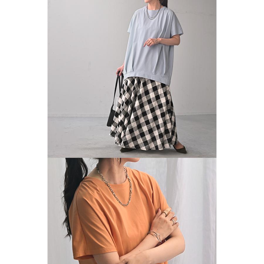 Tシャツ 接触冷感 タック レディース トップス 涼しい 薄手 半袖 カットソー ロング ティーシャツ チュニック | HUG.U | 11