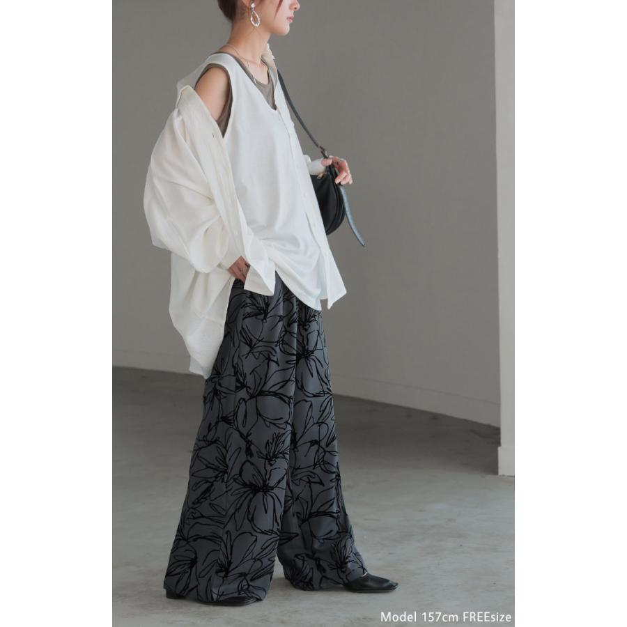 パンツ ワイド 花柄 レディース ワイドパンツ フロッキー 太い ガウチョ ガウチョパンツ ボトムス ロング | HUG.U | 21