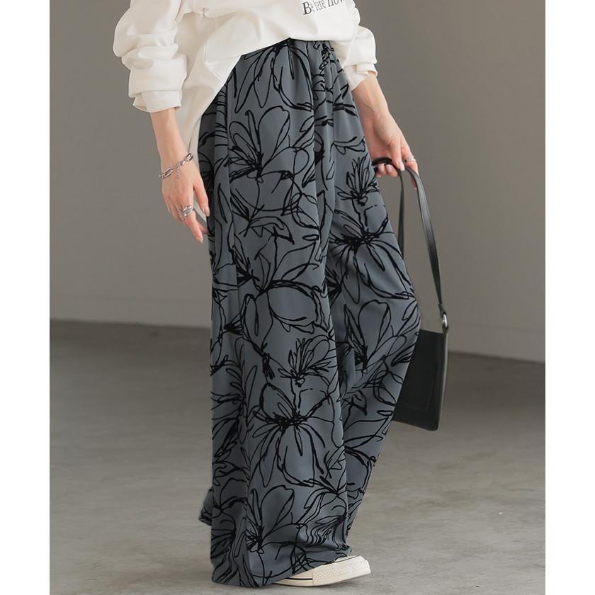 パンツ ワイド 花柄 レディース ワイドパンツ フロッキー 太い ガウチョ ガウチョパンツ ボトムス ロング | HUG.U | 09